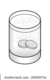 Two effervescent tablets in a glass of water.