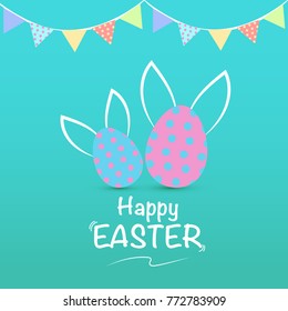 Two Egg of Happy Easter  on blue shade background. Vector illustation