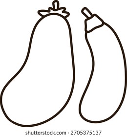Two eggplants black line icon