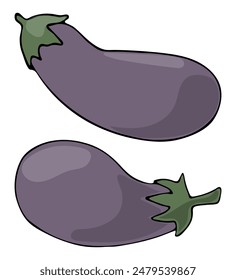 Two eggplants isolated on a white background. Vector illustration of vegetables. Eggplants in a hand-drawn style.