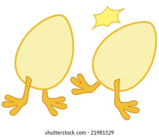 two eggs with chick legs fighting