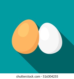 two eggs in different colors. an icon in a flat design with long shadow. vector illustration