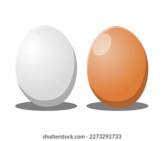 two eggs of different colors isolated on white background.
