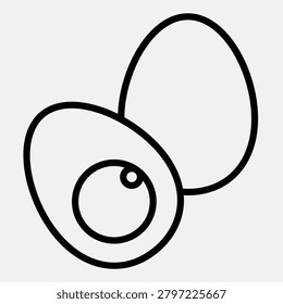 Two eggs line icon, poultry food concept. Vector graphics. Whole and half boiled egg sign with outline style for mobile or web design