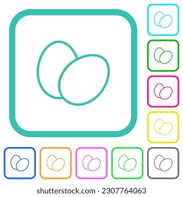 Two eggs outline vivid colored flat icons in curved borders on white background