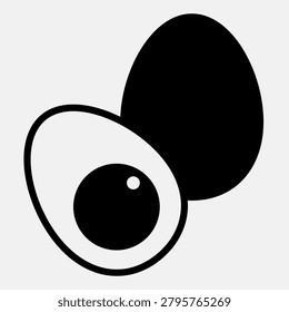 Two eggs solid icon, poultry food concept. Vector graphics. Whole and half boiled egg sign with glyph style for mobile or web design
