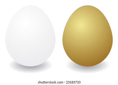Two eggs. White and gold. Vector illustration.