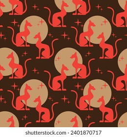 Two egyptian cats shape silhouette sitting. Colorful sun background. Vector illustration.
