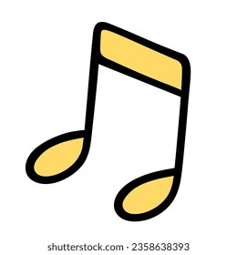 Two eighth notes. Once and. Sketch. Golden musical sign. Play the melody. Color vector illustration. Cartoon style. Isolated background. Idea for web design