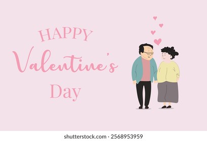 Two elderly couple holding their hands and looking at each other. Valentins day- diverse couple concept flat vector illustration. marriage anniversery and retirements happy married life.