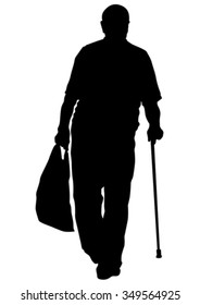 Two elderly people with cane one white background