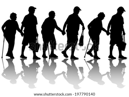 Two elderly people with cane one white background