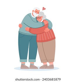 Two elderly people in love flat illustration isolated on white
