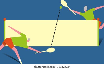 Two elderly people play tennis