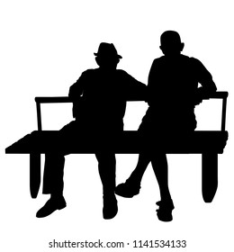 Two elderly people silhouettes sitting on a park bench over white background, vector illustration