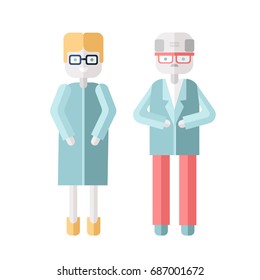 Two elderly personage, a man and a woman. Vector illustration in flat style, isolated on white background.