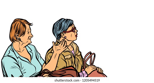 two elderly women discuss. Pop art retro vector illustration vintage kitsch