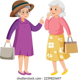 Two elderly women shopping illustration