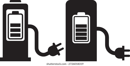 Dos estaciones de carga de batería de coche eléctrico. Energía de la ilustración y concepto futuro