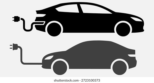 Dos coches eléctricos cargando con cables enchufables, uno negro y otro gris, sobre un fondo blanco.