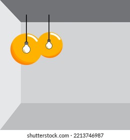 Zwei elektrische Lampen hängen auf einem Kabel im Raum. Konzept eines leeren Zimmers im Loft-Stil 