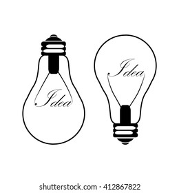Two electric light bulbs with Idea on white background