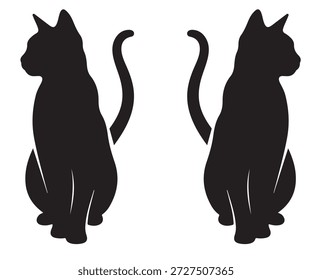 Two elegant black cats sitting gracefully facing outwards.