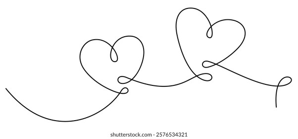 Two elegant black outlined hearts connected with flowing lines. Perfect vector illustration for love and relationship themes.