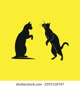 Two Elegant Cat Silhouettes Drawing