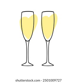 Two elegant champagne flutes filled with a yellow drink, symbolizing celebration and romance
