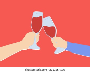 Two elegant champagne glasses. Hand drawn style vector design illustrations.