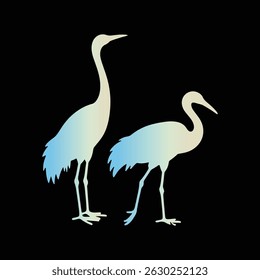 Dos siluetas elegantes de la grúa en negro