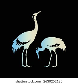 Dos siluetas elegantes de la grúa en negro