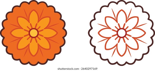 Two elegant floral designs grace this captivating vector graphic. Featuring stylized flowers with delicate petals, the design employs a warm orange and brown color palette