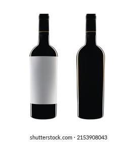 Dos elegantes botellas de vidrio de vino con etiqueta y sin alcohol, aisladas en un fondo blanco.