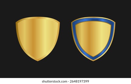 two elegant golden shield symbols one fully gold and one with a bold blue outline. Representing protection, security, and premium quality, they’re ideal for logos, badges, certificates or gaming icons
