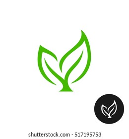 Two elegant green leaves connected with a branch icon
