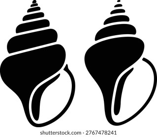 Two elegant spiral shells depicted in a minimalist black and white illustration