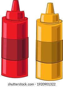 Dos elementos ketchup y mostaza. Dibujar ilustración en colores