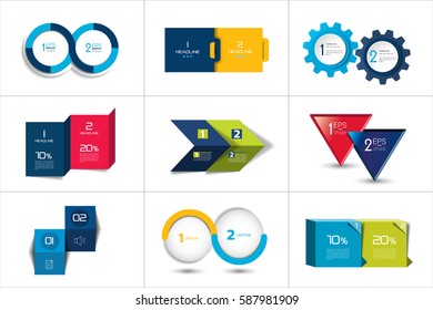 Two elements banner. 2 steps design, chart, infographic, step by step number option, layout.