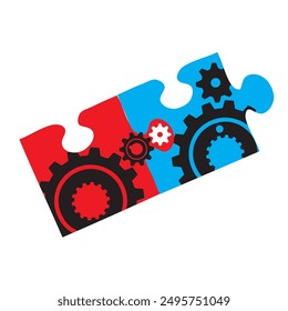 Two elements of the connected puzzle illustrating the rationalization articulation of mechanical gears