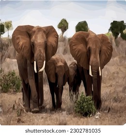 Two elephant with two baby elephants