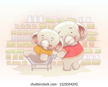 two elephant brothers are shopping and having fun