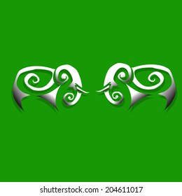 Two elephant with green background
