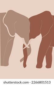 Two elephant lovers, a couple, beige elephants vector illustration