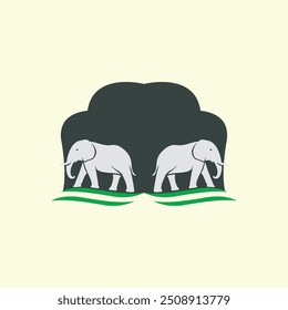 Two Elephant with Shield Badge or Logo design.