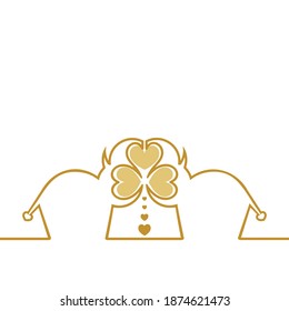 Two elephant silhouettes with raised heads, a symbol of the heart plant of love. Continuous linear art. Wedding, Valentine's Day, Hug Day, Family, Friendship Card Design. Elephant with heart logo.