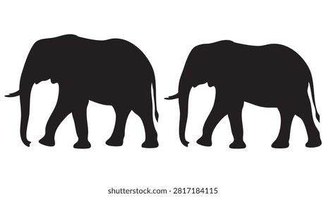 Two elephant silhouettes are shown in profile against a white background a simple graphic representation of the animals.