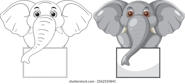 Two elephants with blank signs for customization