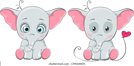 two elephants in different styles isolated on white background. vector illustration